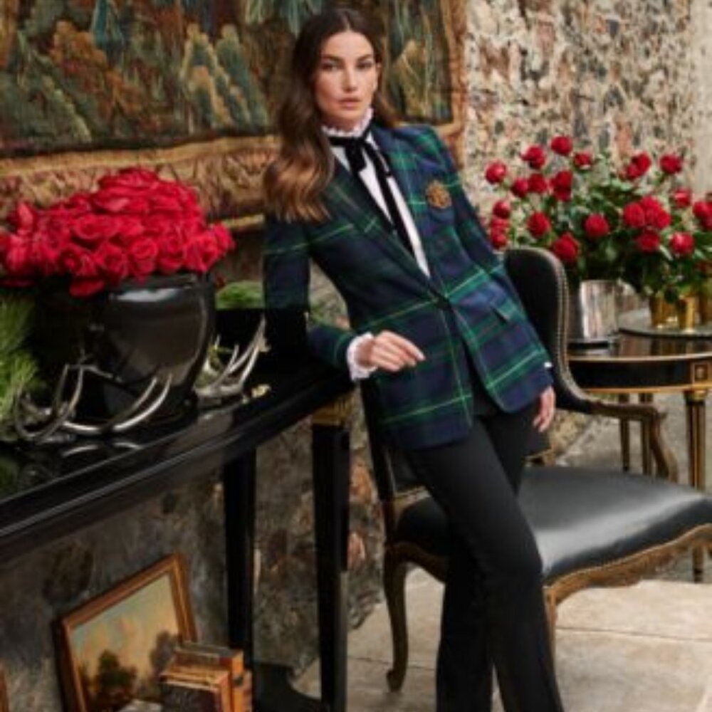 Lauren Ralph Lauren Plaid Bullion Twill Blazer Green Multi 8